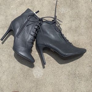 Gray high heel boots